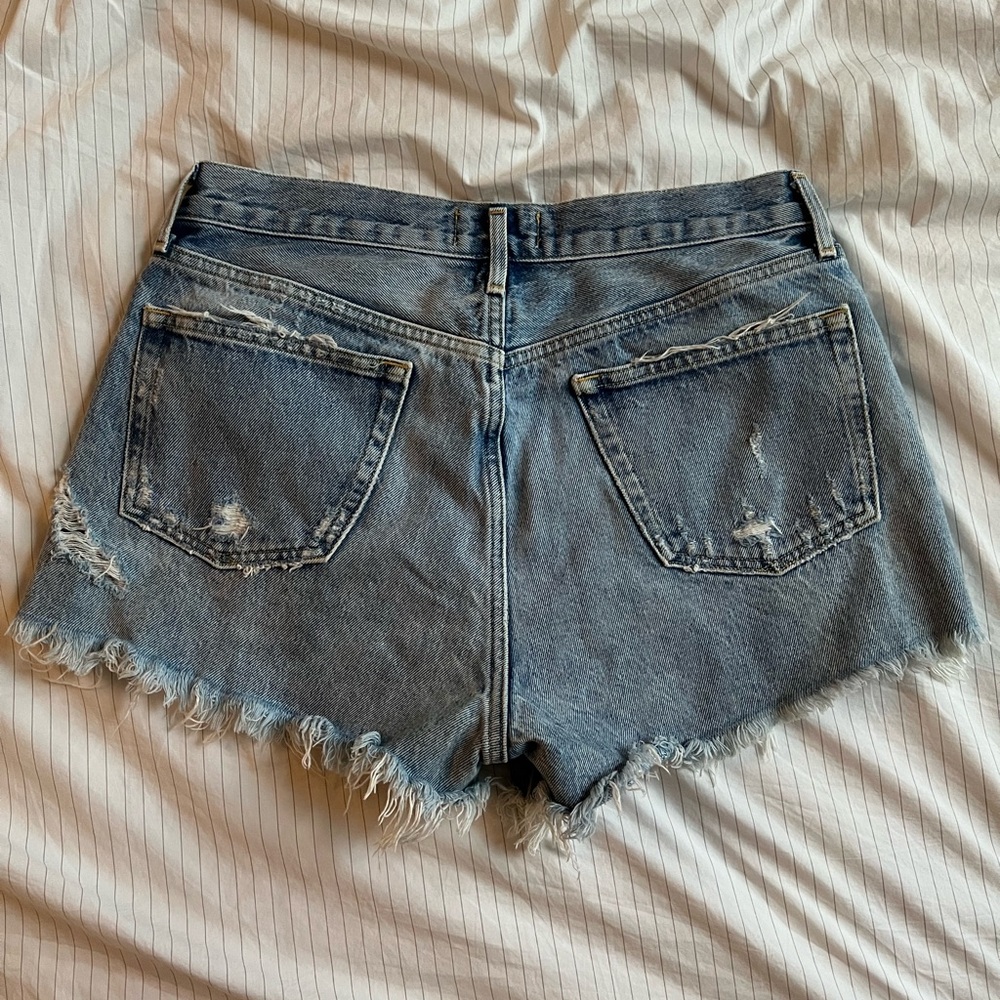 Agolde Frayed Hem Jean Shorts - Light Blue - Picture 2 of 3